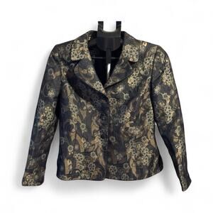 Le Suit Green Floral Blazer Suit Jacket Size 8P Work Dressy Career